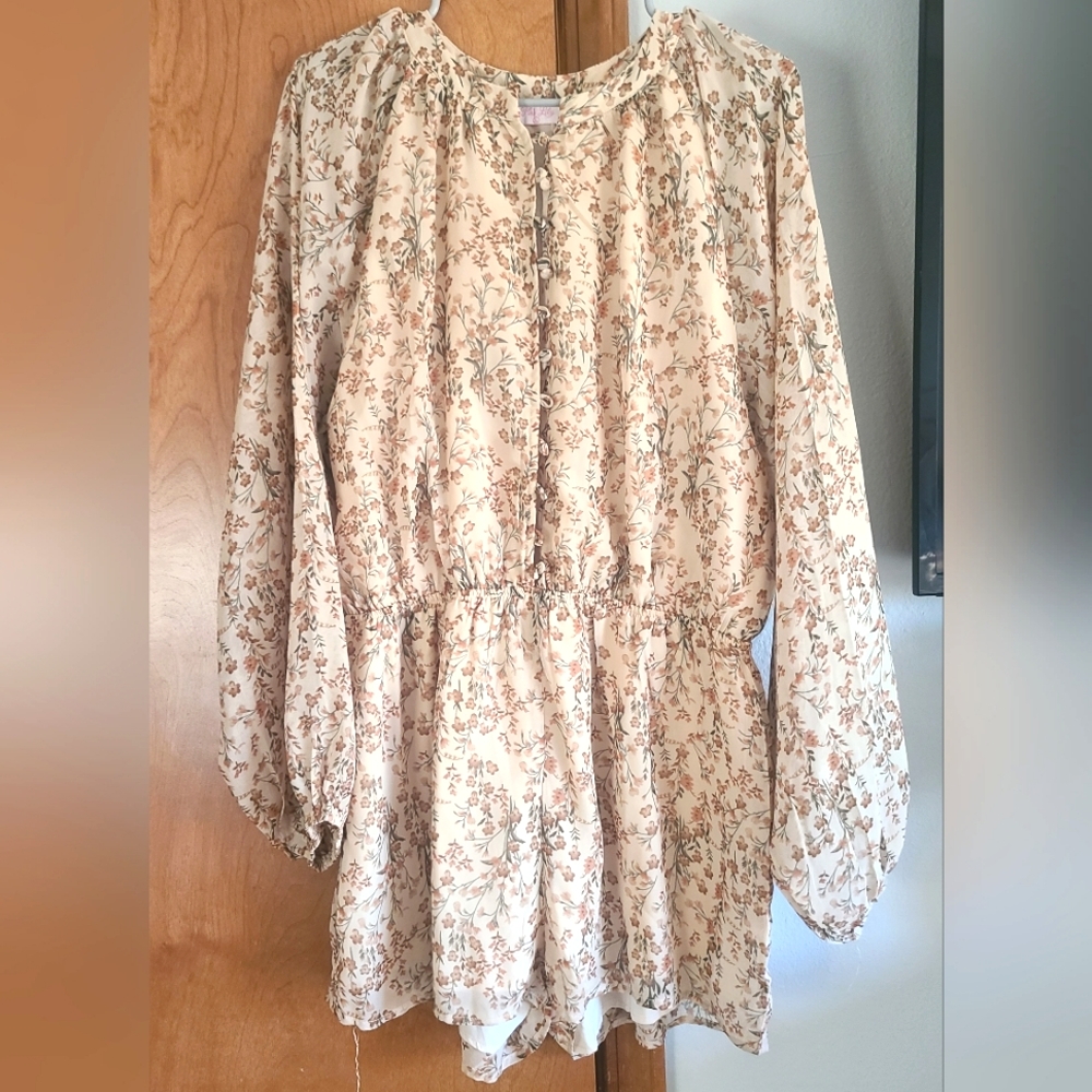 Cute floral brown print long sleeve romper